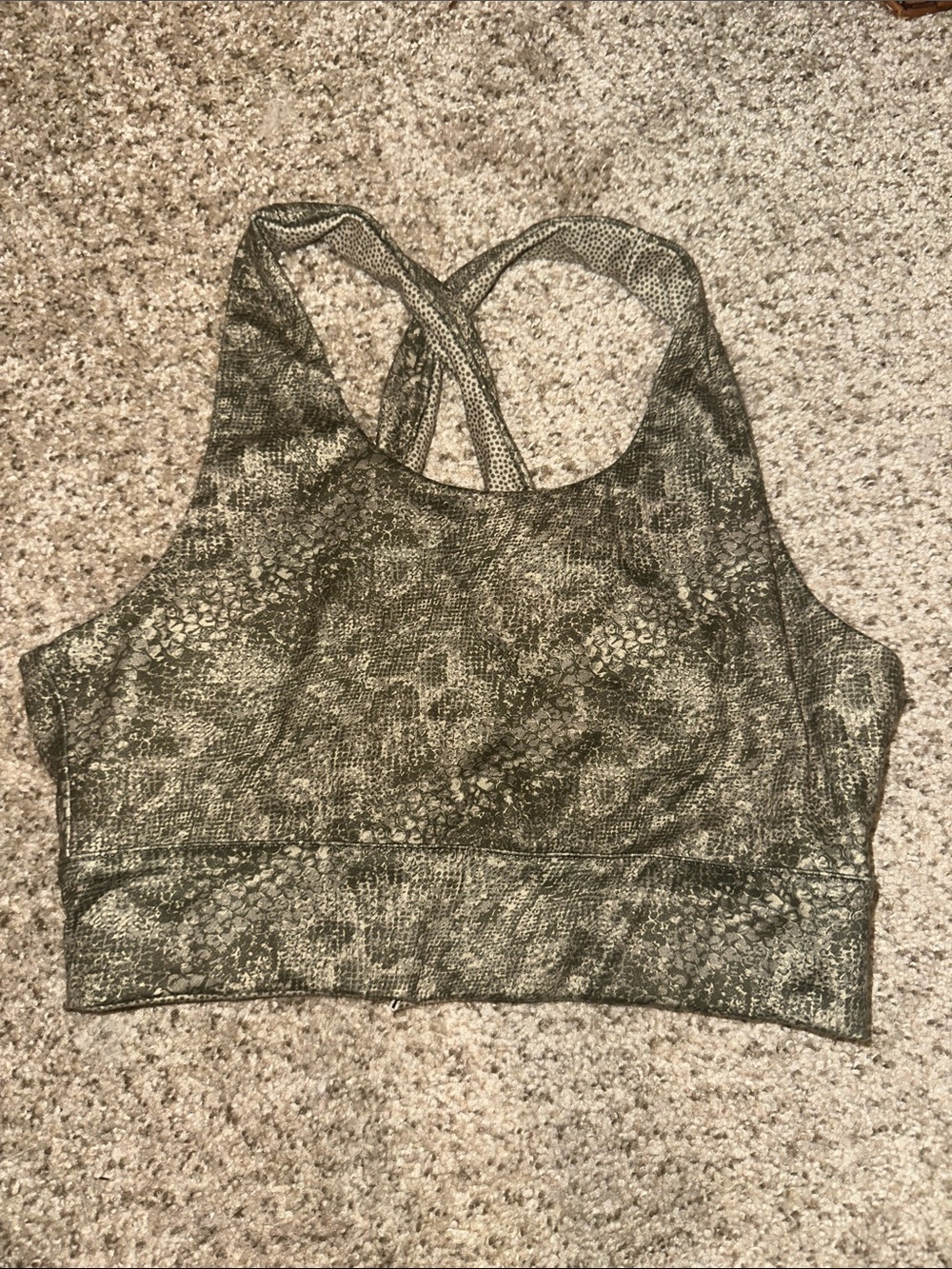 Olive Green Patterned Sports Bra - Women